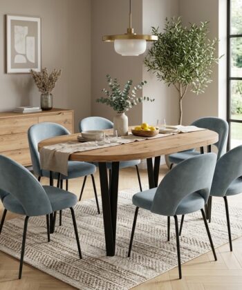 Vesta Round Extendable Dining Table (Ø 80 / Ø 90 / Ø 100 cm — Extends to 130–200 cm) Wotan Oak Laminate, Matte Black Steel Base
