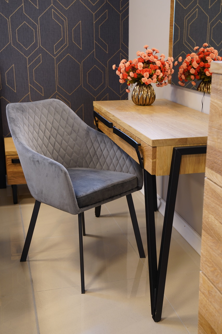 Montana Luxury Quilted Dining Chair | Ash Grey Velvet Armchair Ireland