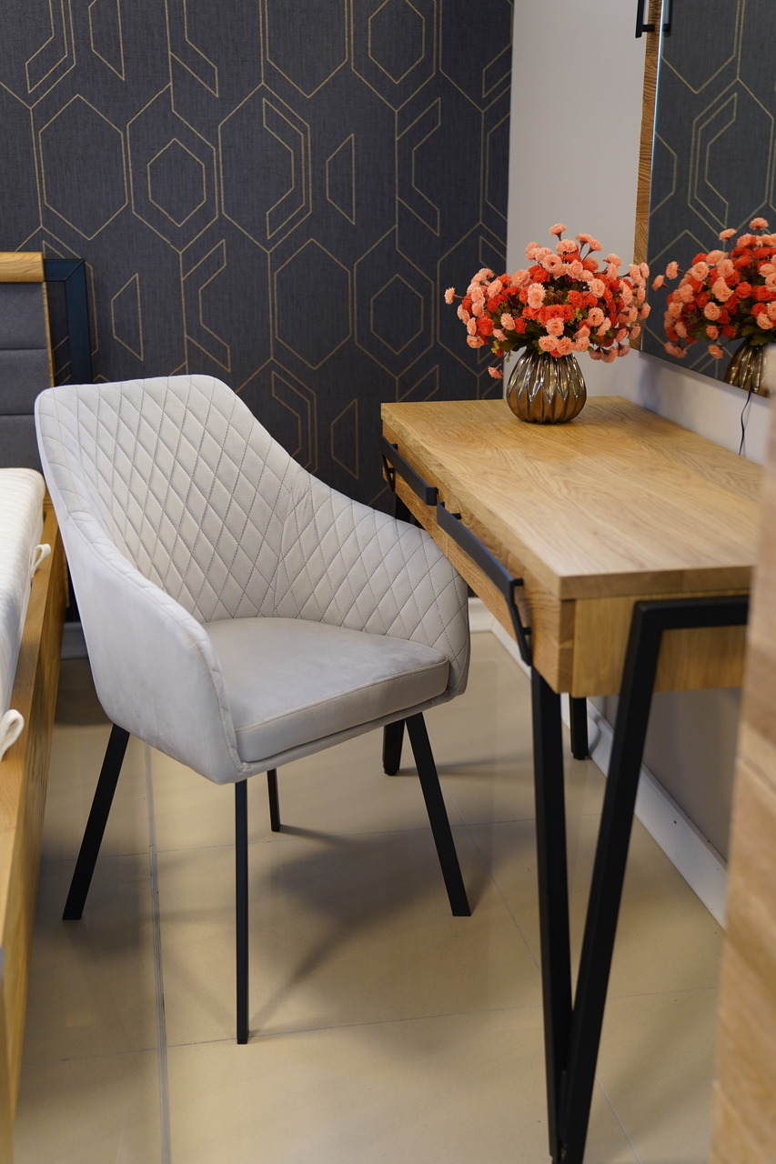 Montana Luxury Quilted Dining Chair | Ash Grey Velvet Armchair Ireland