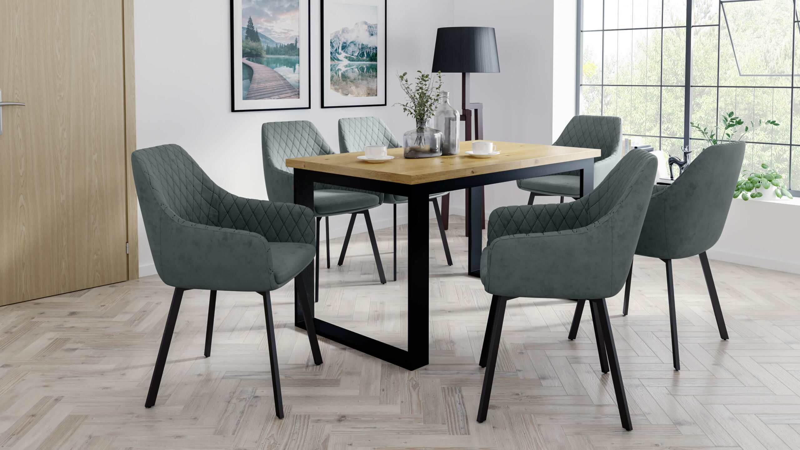 Montana Luxury Quilted Dining Chair | Ash Grey Velvet Armchair Ireland