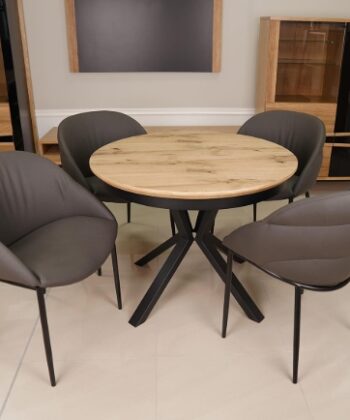 Nova Round Extendable Dining Table ø 100+50 cm – Knotty Oak Veneer Geometric Desk