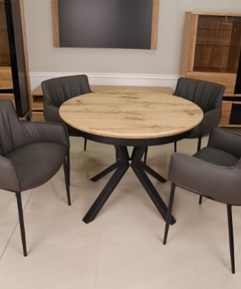 Nova Round Extendable Dining Table ø 100+50 cm – Knotty Oak Veneer Geometric Desk