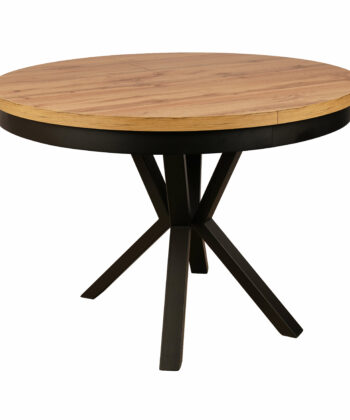 Sora Round Extendable Dining Table – Natural Oak  & Cross Metal Base