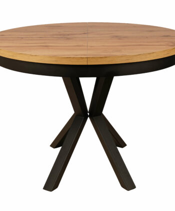 Sora Round Extendable Dining Table – Natural Oak  & Cross Metal Base