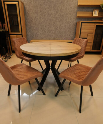 Sora Round Extendable Dining Table – Natural Oak  & Cross Metal Base