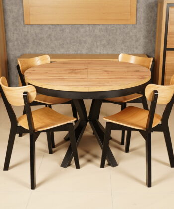Sora Round Extendable Dining Table – Natural Oak  & Cross Metal Base