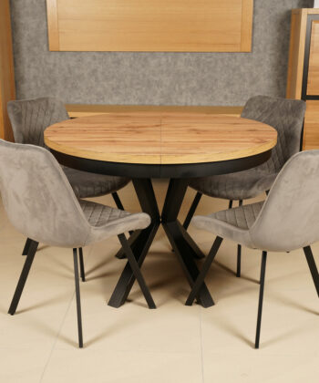 Sora Round Extendable Dining Table – Natural Oak  & Cross Metal Base