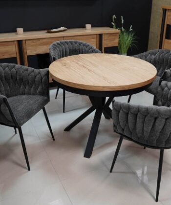 Sora Round Extendable Dining Table – Natural Oak  & Cross Metal Base