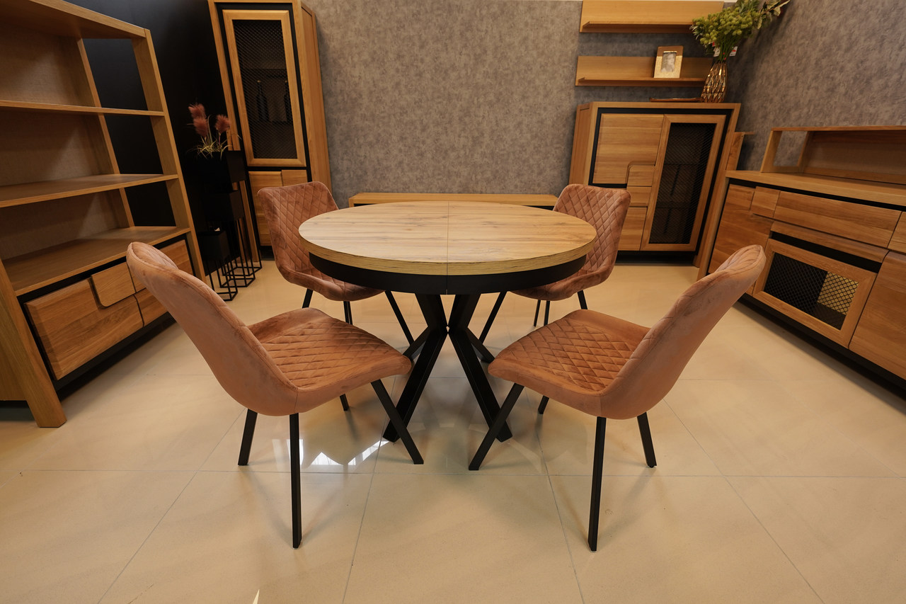 Sora Round Extendable Dining Table ø 90+2×50 cm – Natural Oak Veneer Spider Desk