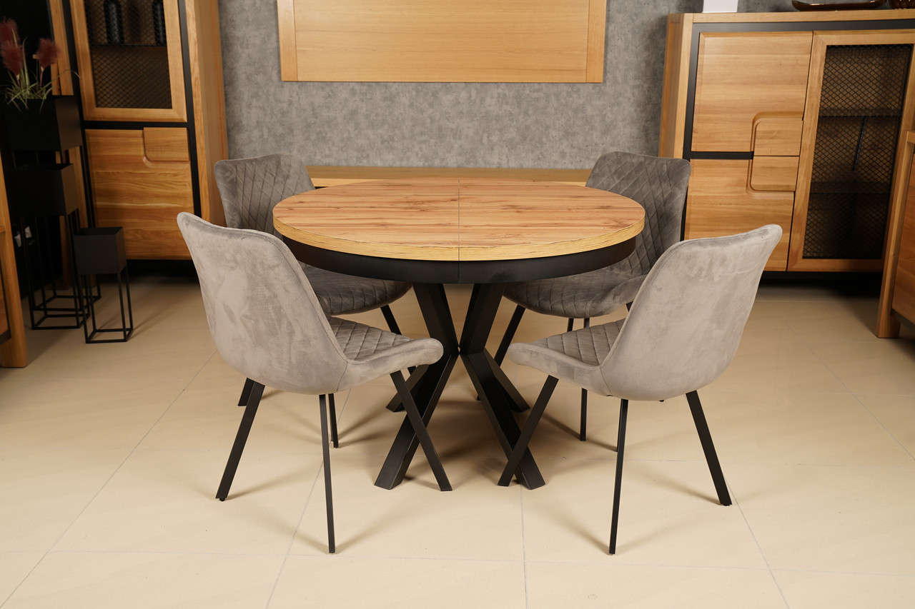 Sora Round Extendable Dining Table ø 90+2×50 cm – Natural Oak Veneer Spider Desk