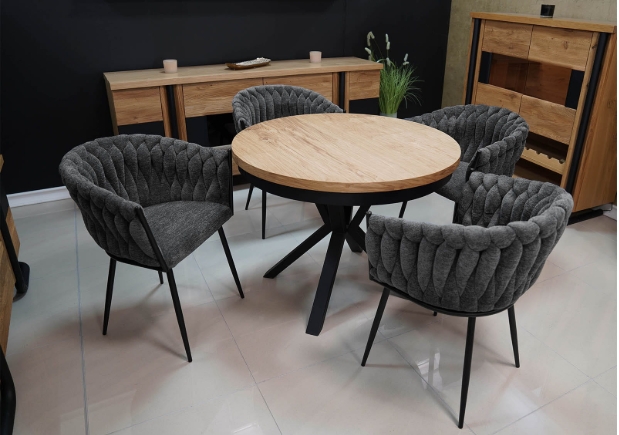 Sora Round Extendable Dining Table ø 90+2×50 cm – Natural Oak Veneer Spider Desk