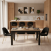 TZ Extendable Dining Table in modern Scandinavian kitchen setting with wooden accents and black chairs.