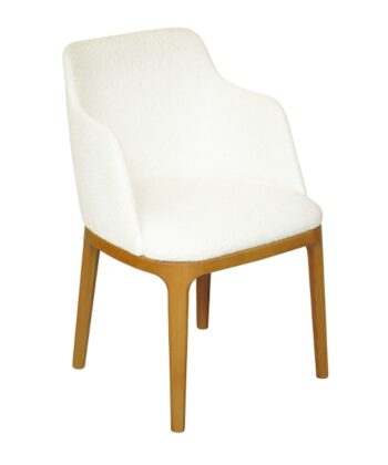 White Bouclé Chair | Luxury Natural Beechwood Dining Armchair
