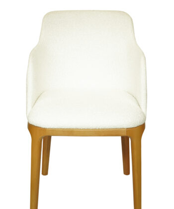 White Bouclé Chair | Luxury Natural Beechwood Dining Armchair