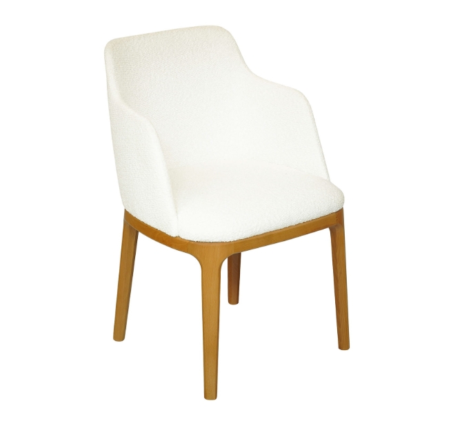 White Bouclé Chair | Luxury Natural Beechwood Dining Armchair