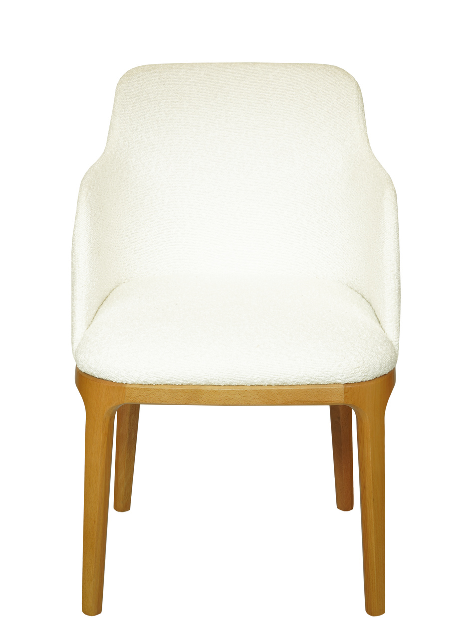 White Bouclé Chair | Luxury Natural Beechwood Dining Armchair