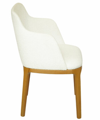White Bouclé Chair | Luxury Natural Beechwood Dining Armchair