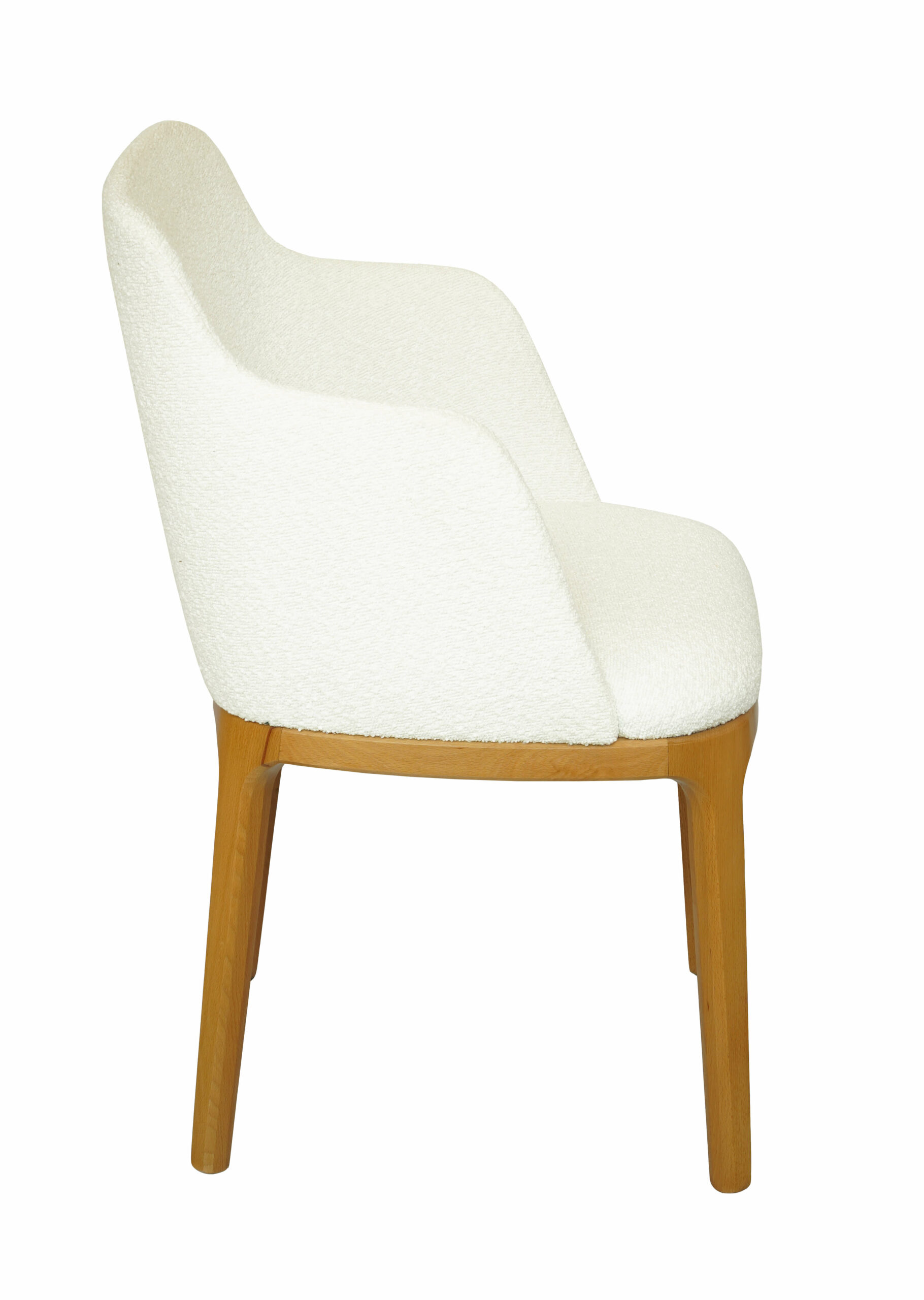 White Bouclé Chair | Luxury Natural Beechwood Dining Armchair