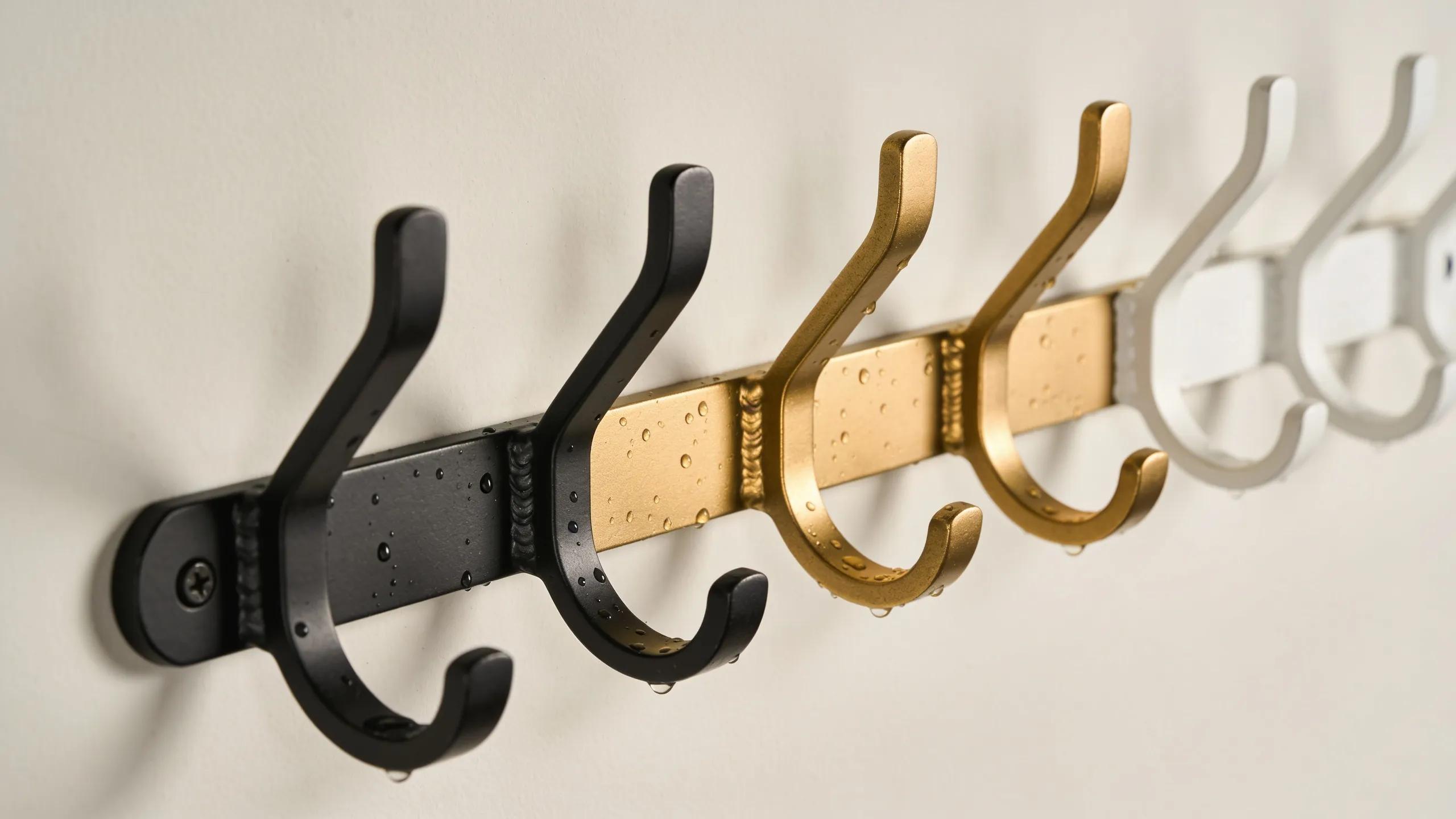 Close-up of premium handcrafted metal coat rack with powder-coated finish