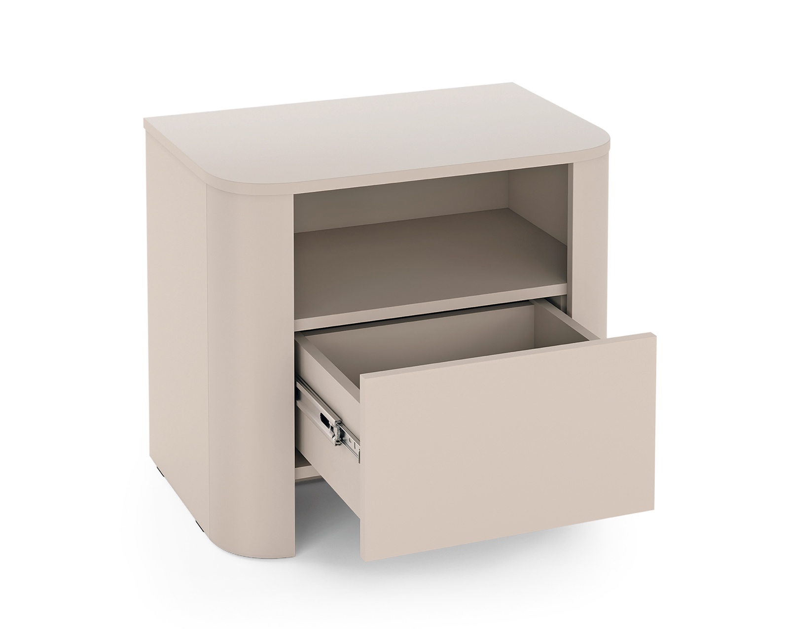 Cashmere Bedside Table with Fluted Rounded Edges & Push-to-Open Drawer
