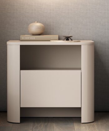 Cashmere Bedside Table with Fluted Rounded Edges & Push-to-Open Drawer