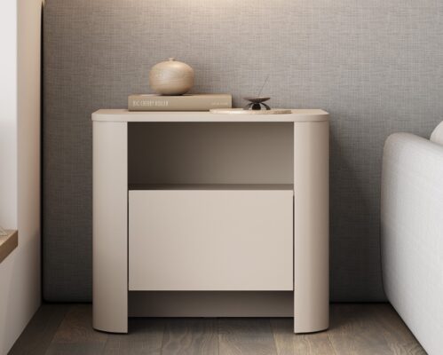 Cashmere Bedside Table with Fluted Rounded Edges & Push-to-Open Drawer