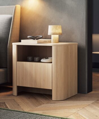 Cashmere Bedside Table with Fluted Rounded Edges & Push-to-Open Drawer