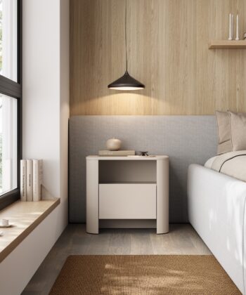 Cashmere Bedside Table with Fluted Rounded Edges & Push-to-Open Drawer