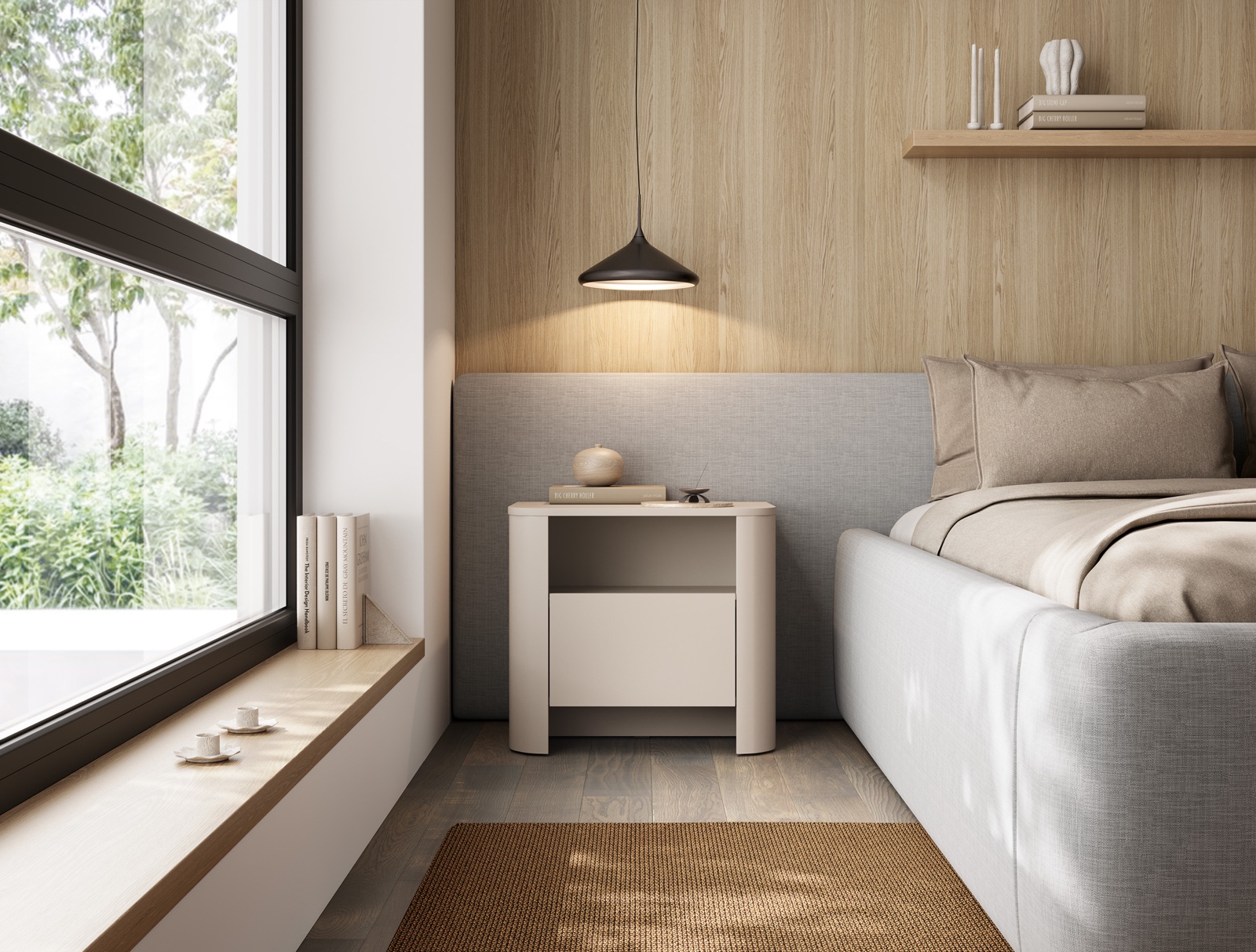 Cashmere Bedside Table with Fluted Rounded Edges & Push-to-Open Drawer