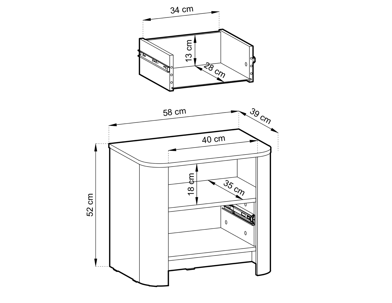 Cashmere Bedside Table with Fluted Rounded Edges & Push-to-Open Drawer