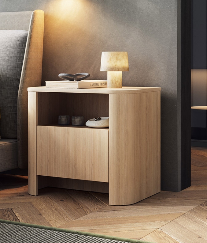 Cashmere Bedside Table with Fluted Rounded Edges & Push-to-Open Drawer