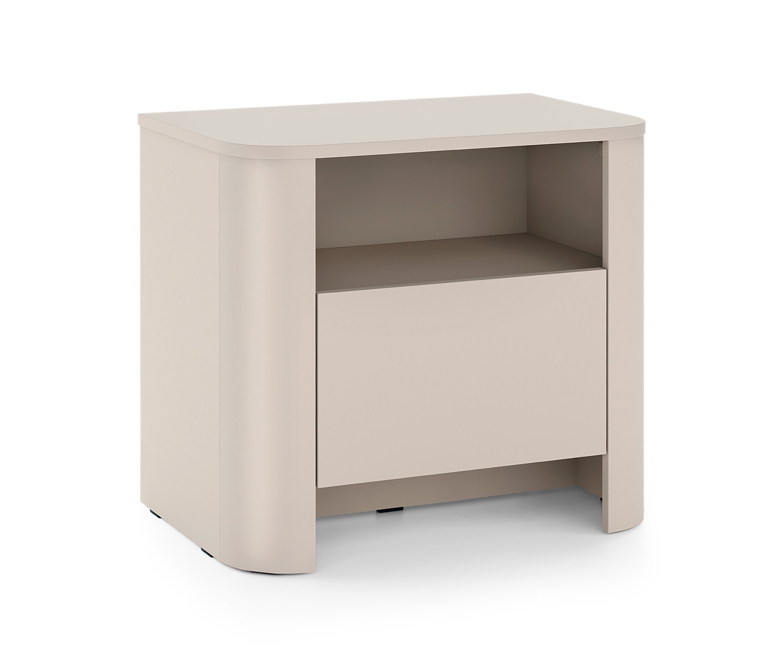 Cashmere Bedside Table with Fluted Rounded Edges & Push-to-Open Drawer