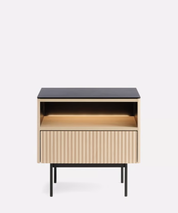 ORTA Modern Oak Bedside Table with Glass Top & LED Lighting