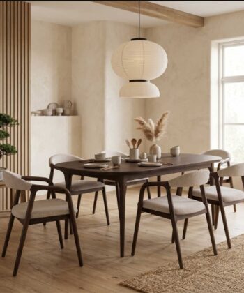 Lagos Premium Ash Wood Dining Chair – Handcrafted Armchair in Chenille Fabric