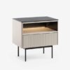 ORTA Cashmere Bedside Table with Glass Top & LED Lighting