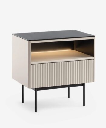 ORTA Cashmere Bedside Table with Glass Top & LED Lighting