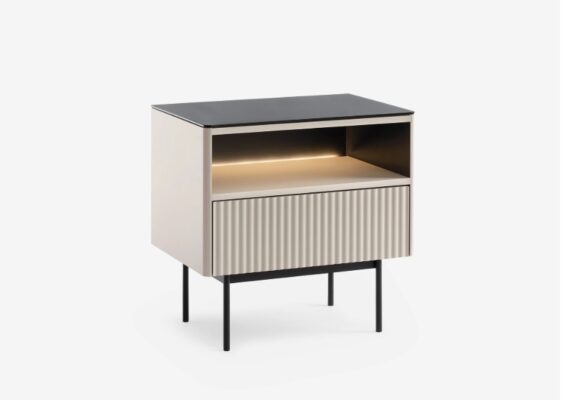 ORTA Cashmere Bedside Table with Glass Top & LED Lighting