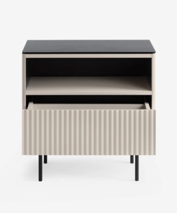ORTA Cashmere Bedside Table with Glass Top & LED Lighting