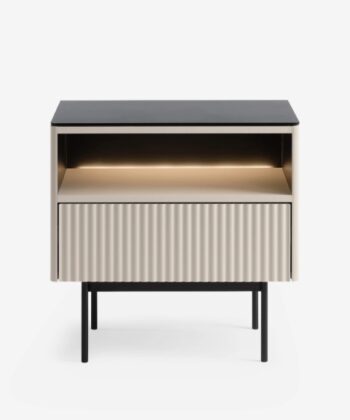ORTA Cashmere Bedside Table with Glass Top & LED Lighting