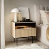 ORTA Modern Oak Bedside Table with Glass Top & LED Lighting