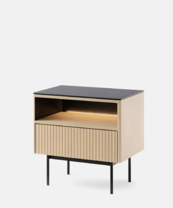 ORTA Modern Oak Bedside Table with Glass Top & LED Lighting