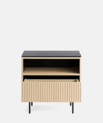 ORTA Modern Oak Bedside Table with Glass Top & LED Lighting