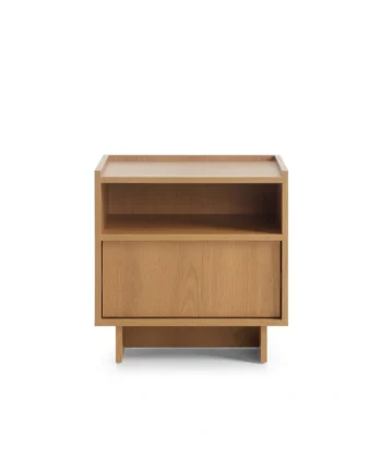 Yasumi 50cm Carmel Oak Bedside Table with Raised Edge & Push-to-Open Drawer