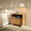 Yasumi 50cm Carmel Oak Bedside Table with Raised Edge & Push-to-Open Drawer