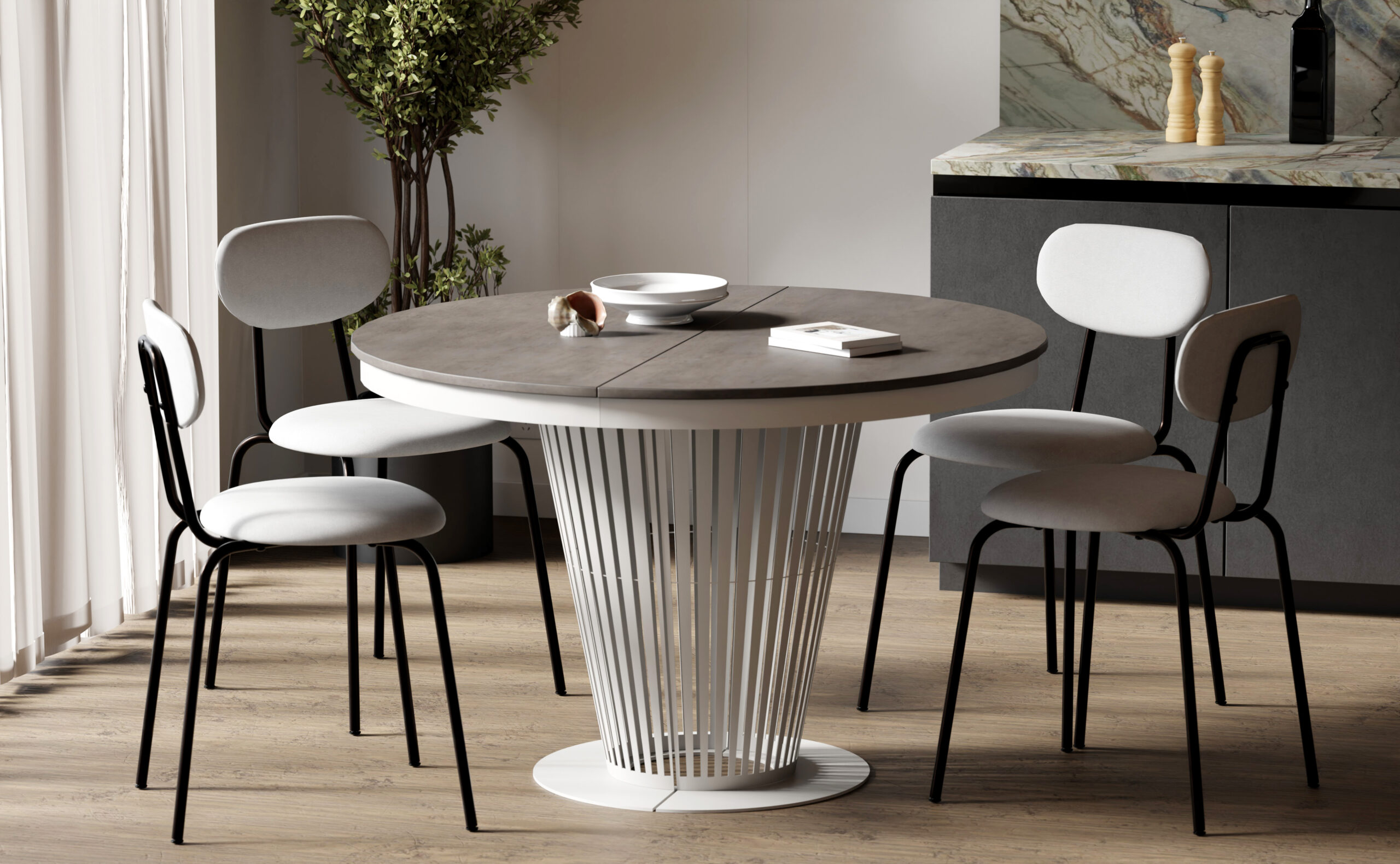 Aura Round Extendable Dining Table (Ø 100cm & Ø 120cm | Standard & Premium EGGER® Laminates)