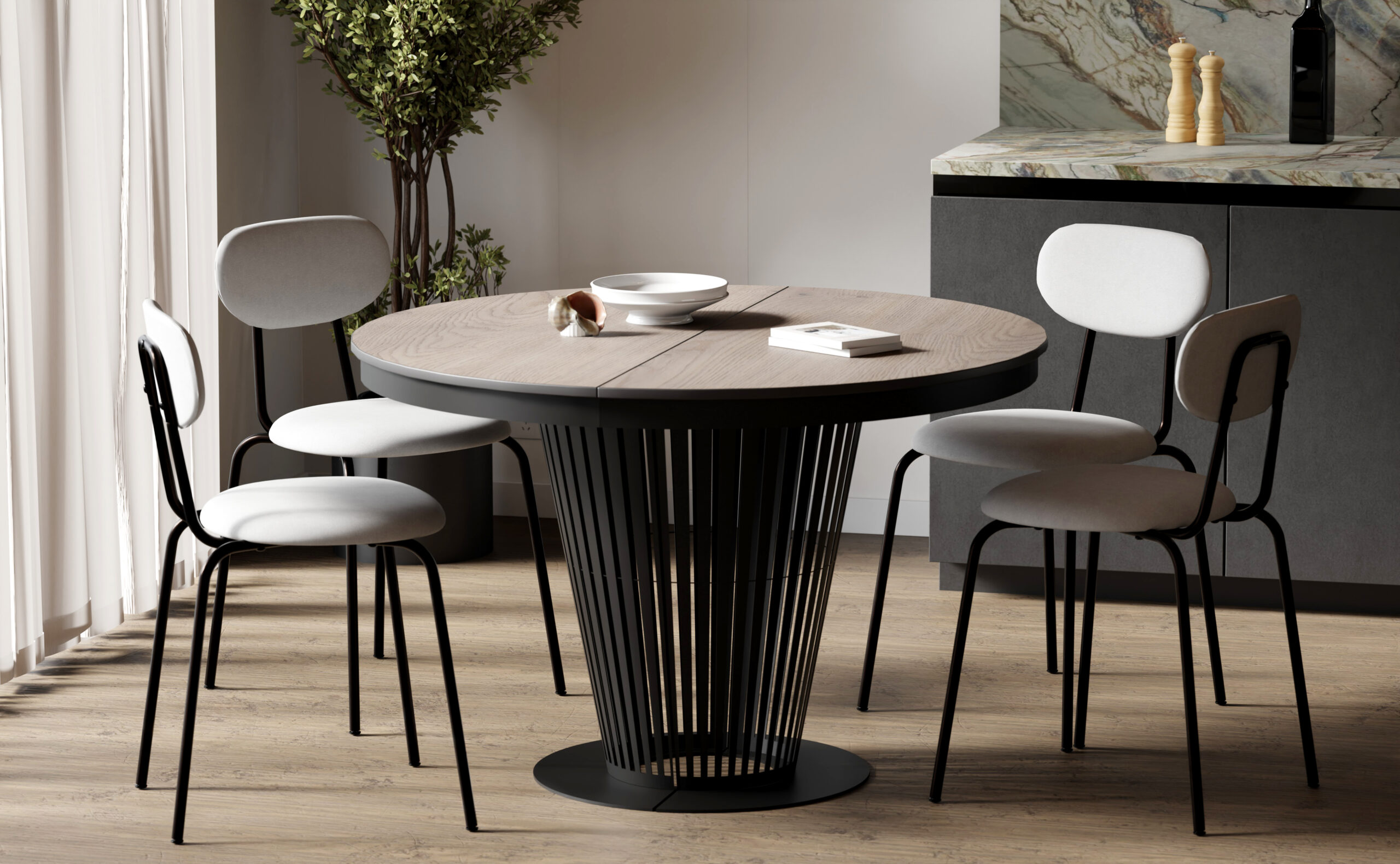 Aura Round Extendable Dining Table (Ø 100cm & Ø 120cm | Standard & Premium EGGER® Laminates)