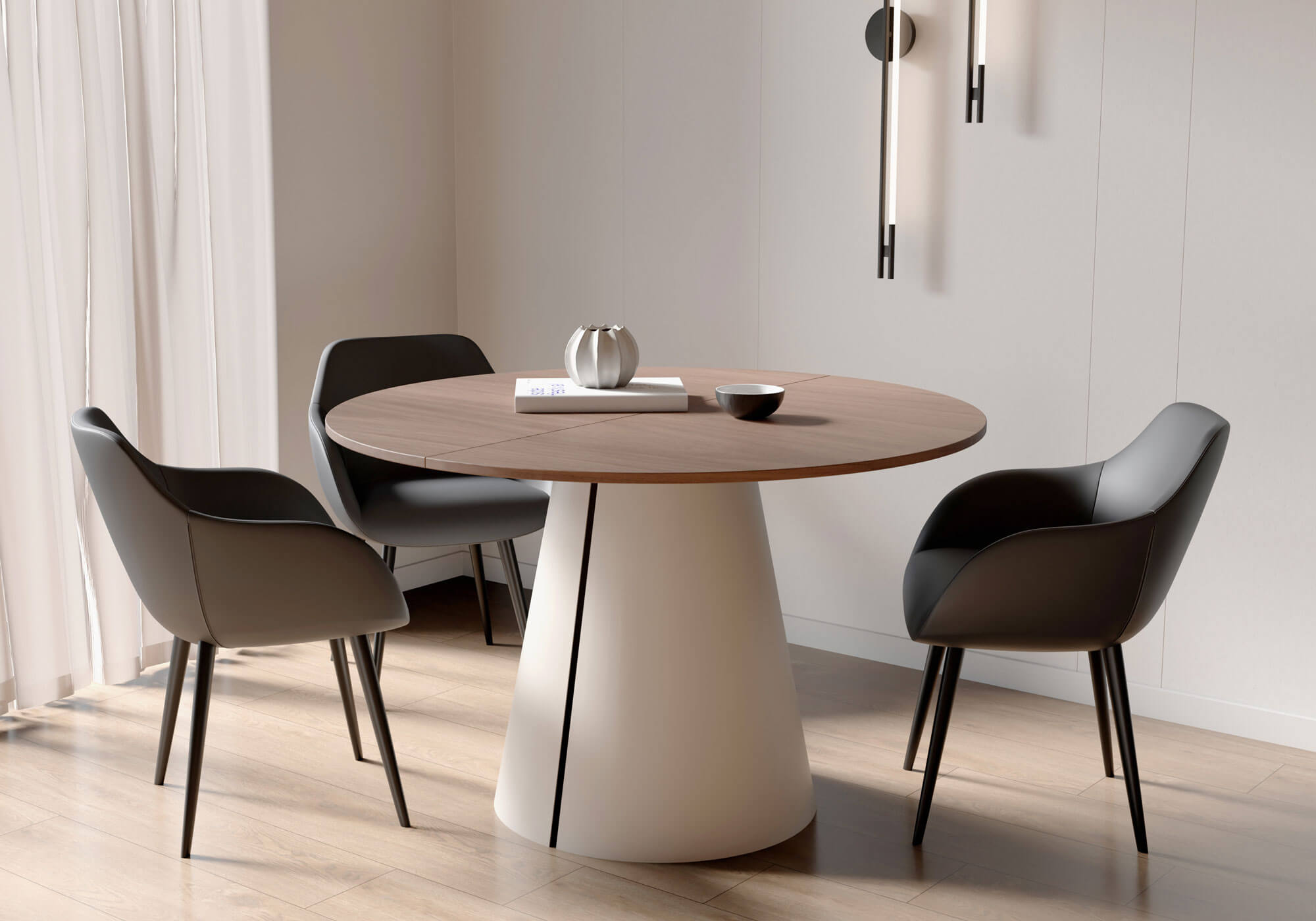 Avalon Round Extendable Dining Table (Ø 100cm & Ø 120cm | Laminate, Oak Sawn Veneer, Sintered Stone)
