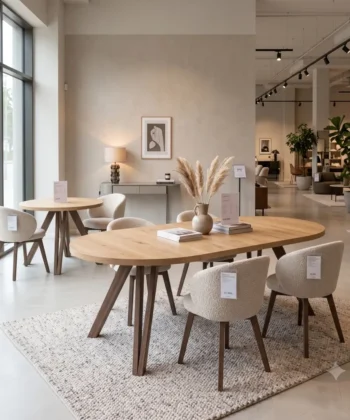 Custom handmade wood dining table and bookshelf in Ireland