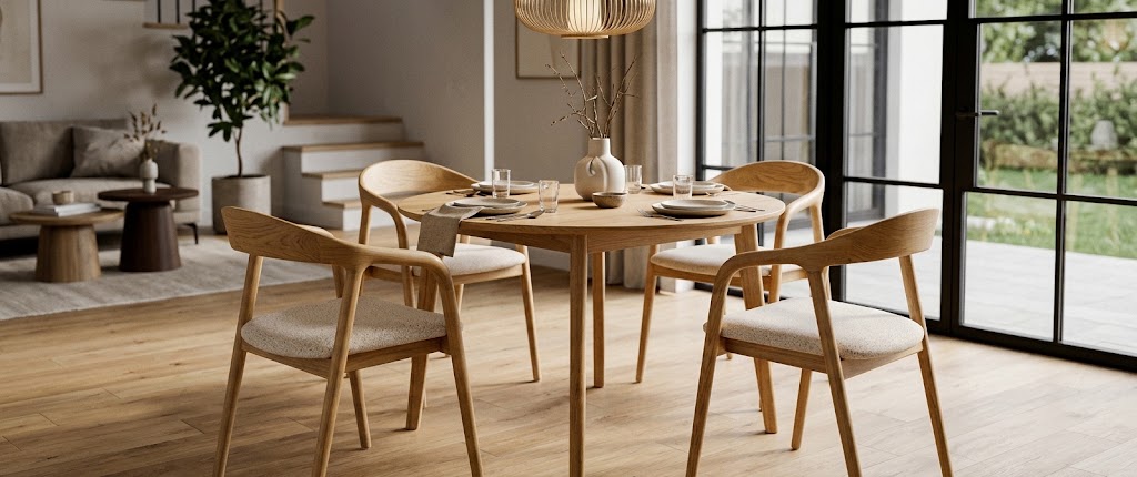 Kora Solid European Ash Armchair – Custom Wood Stains & Upholstery (56 × 56 × 73 cm)