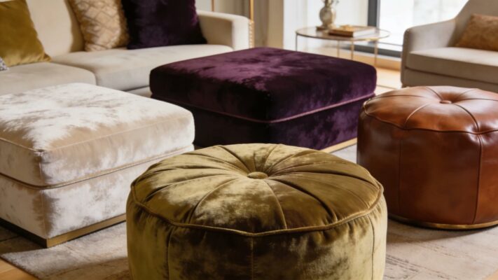 Collection of luxury handcrafted pouffes and ottomans highlighting unique designs and premium materials